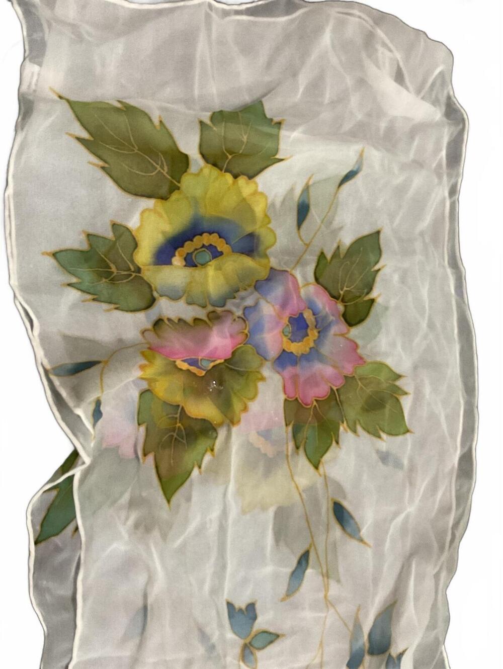 Keke 100% Silk Floral Scarf - Lightweight and Elegant - Picture 2 of 8